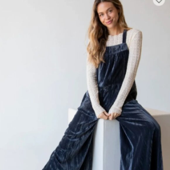 NATURAL LIFE | Velvet Jumpsuit XL | Women's Wide Leg One-Piece - Picture 15 of 16